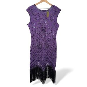NWT Beaded 60s Flapper Style‎ Dress Sequins Fringe